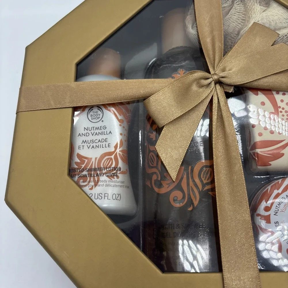 Rare Old Stock, Discontinued The Body Shop Nutmeg/ Vanilla Wrapped 5 Pc Gift Set
